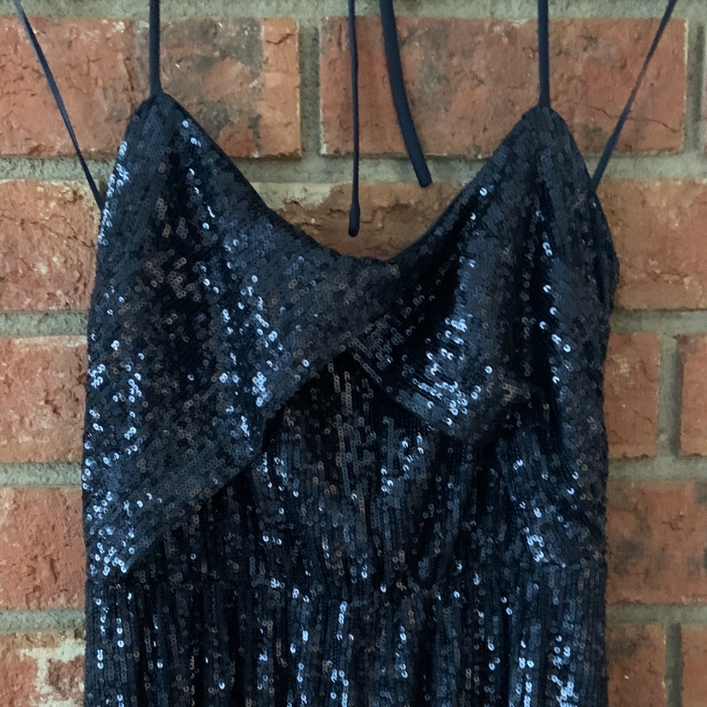 Express Navy Sequin Halter Midi Formal Dress - Picture 4 of 9